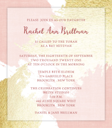 Pink Splash Bat Mitzvah Invitation